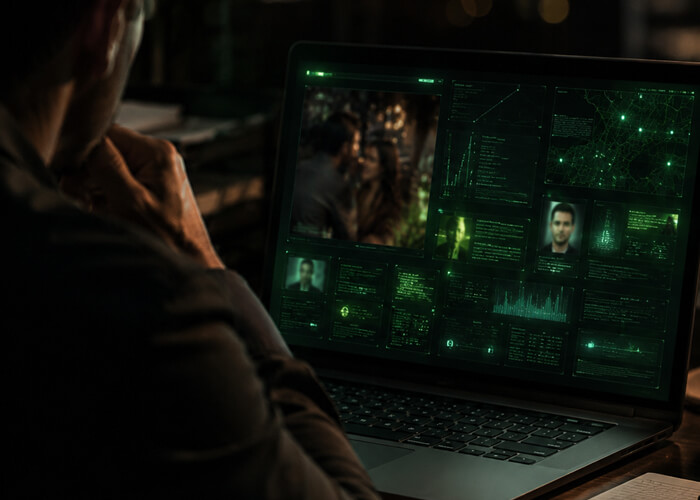 Looking at personal data on a laptop computer